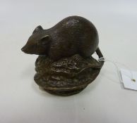 Bronze shrew on a walnut, H 7.5cm Condition Report <a href='//www.