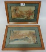 Pair of Chinese carved pictures depicting traditional oriental scenes,