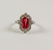 Ruby and diamond cluster white gold ring in the Art Deco style - ruby approx 2.