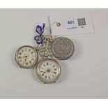 Silver and enamel crown wound fob watch inscribed Dressler 153 Commercial Rd Landport by Fritz