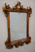 Rococo style wall mirror with rectangular plate, gold finish,