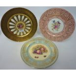Heavily gilded plate by Aynsley another Aynsley plate and similar Royal Worcester plate (3)