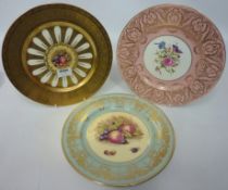 Heavily gilded plate by Aynsley another Aynsley plate and similar Royal Worcester plate (3)