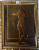 Female full back nude oil on canvas board 29 x 22cm Condition Report <a