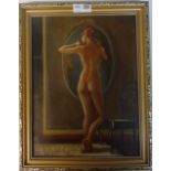 Female full back nude oil on canvas board 29 x 22cm Condition Report <a