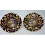 Pair of 19th century plates finely hand-painted with still lifes of flowers and fruit,