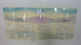 Curved ceramic plaque hand painted with polar bears,