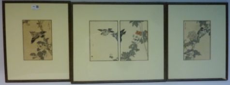 Studies of Birds set of four early 20th Century Japanese woodcuts with seal marks each 21cm x 15cm
