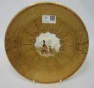 Royal Worcester heavily gilded plate with hand-painted scene of pheasants by David R.