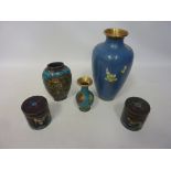 Three cloisonné vases and a pair of lidded jars Condition Report <a