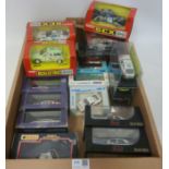 Four Matchbox and Tyco Scalextric rally cars,