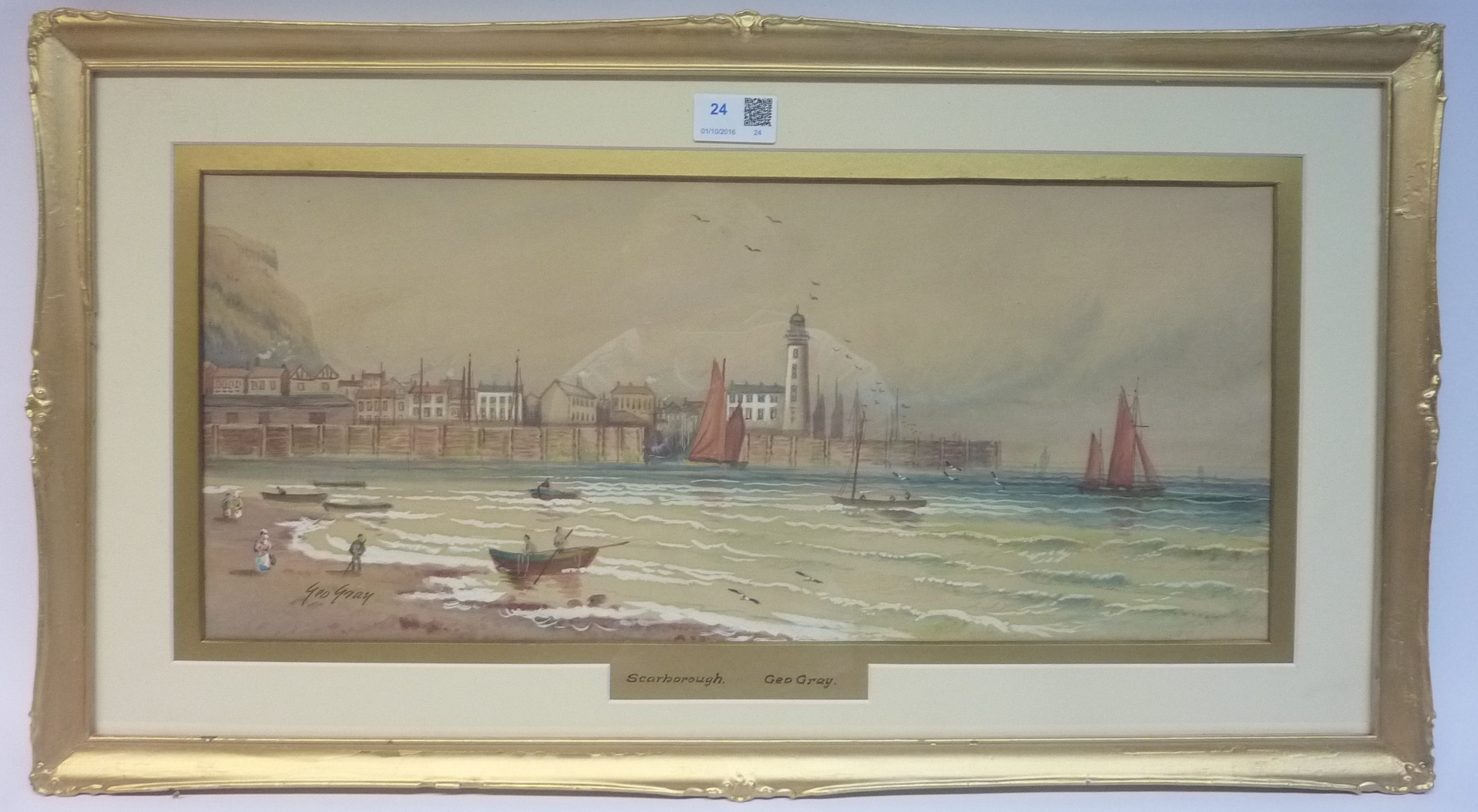 'Figures on the Beach by Scarborough Harbour',