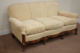 Late 20th century walnut serpentine lounge suite comprising of - three seat sofa (W184cm),