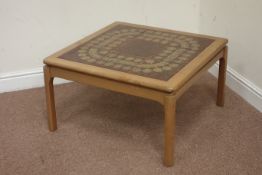 Nathan Teak - square coffee table with tile inset top, 73cm x 73cm,