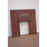 Arts and Crafts period red finish copper and polished brass fire insert,
