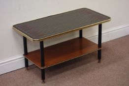 1960s rectangular coffee table with black glass top and teak under-tier, W67cm, D38cm,
