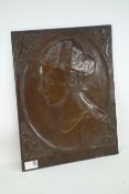 Early 20th century bronze female portait plaque, monogrammed HJ and dated 1926,