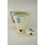 Burleigh ware Art Deco ewer, with blue floral design and matching soap dish H 27cm,