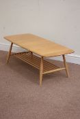 Ercol light elm rectangular coffee table with undertier, 105cm x 46cm,