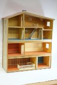 Swedish 1960s Lundby three section dolls house with accessories W70cm,