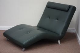 Modern wide seat ergonomic lounger upholstered in green leather,