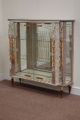 Mid 20th century melamine and mirror glazed display cabinet, enclosed by two sliding glass doors,