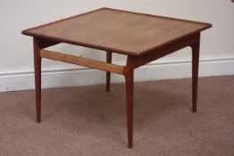 1970s square teak coffee table on tapering legs,