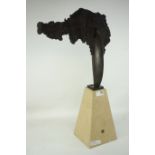 Peter Beard 'Wavy Head' bronze on Portland stone sculpture signed on base (bought directly from