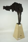Peter Beard 'Wavy Head' bronze on Portland stone sculpture signed on base (bought directly from