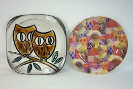 Studio plate depicting two owls signed verso including a Liberty plate diameter 37cm & 32cm (2)