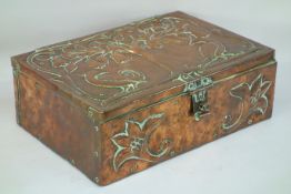Newlyn Arts and Crafts hand beaten copper box by John Pearson 1902,