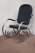 Maison Jansen style rocking chair, bent chromed metal with upholstered seat and back,