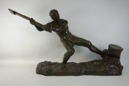 Ouline bronze 'The Woodcutter' signed at base, excellent Patina, original Deco piece,