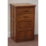 Yorkshire oak - craftsman made panelled bedside cabinet fitted with two drawers, W44cm, H74cm,