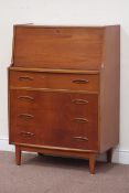 1970s vintage retro teak fall front bureau fitted with four drawers, W76cm, H109cm,