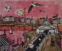 'Brighton Pier' lino print Moy Keightley (1927-1998) signed pencil,