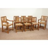 Yorkshire oak - 'Rabbitman' set eight (6+2) dining chairs, carved lattice back,