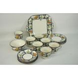 Art Deco Regatta Bursley Ware part tea set comprising of tea cups, saucers, side plates,