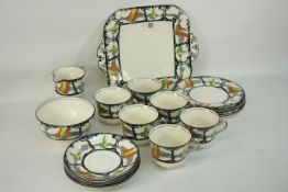Art Deco Regatta Bursley Ware part tea set comprising of tea cups, saucers, side plates,