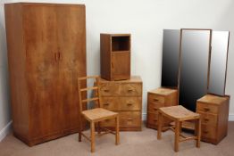 1930s Heal's of London Art Deco figured and crossbanded walnut eight piece bedroom suite comprising