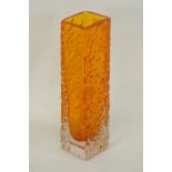 Whitefriars 'Nailhead' tangerine glass square vase,