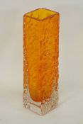 Whitefriars 'Nailhead' tangerine glass square vase,