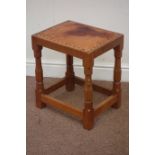 Yorkshire oak - 'Mouseman' rectangular stool with studded upholstered leather top