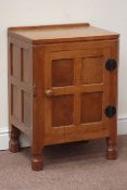 Yorkshire oak - 'Mouseman' adzed, panelled bedside cabinet (W48cm, H68cm, D38cm),