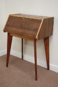 1970s vintage retro rosewood fall front bureau, raised on tapering legs, W77cm, H102cm,