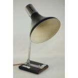 Art Deco table lamp, circa 1940s with black conical shade on chrome adjustable support,