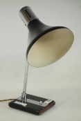 Art Deco table lamp, circa 1940s with black conical shade on chrome adjustable support,