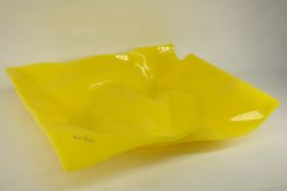 Verner Panton centre fruit bowl in yellow acrylic, crumbled paper effect, 50.5cm, 45.