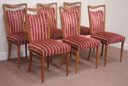 Art Deco period French walnut framed dining chairs, curved shaped backs,