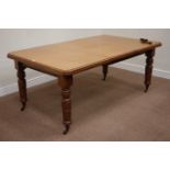 Edwardian oak telescopic dining table with leaf,